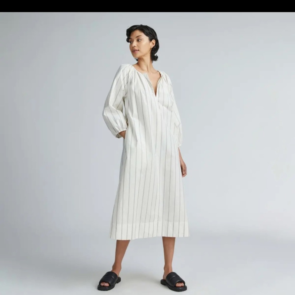 Everlane Ivory Striped Long Sleeve Dress